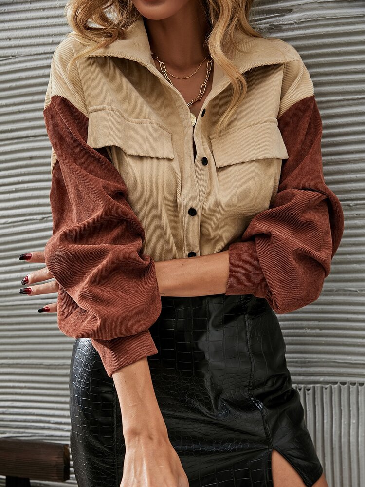 SHEIN Unity 落肩袖雙色燈芯絨大衣 - 彩色 - 查看 6