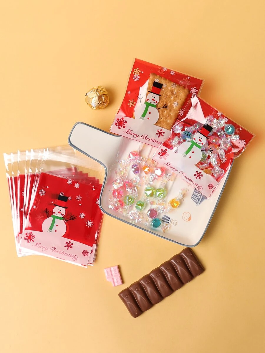 100pcs Christmas Pattern Candy Bag - Red - View 1