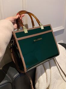 BELLEBORG Bolsa cuadrada con estampado de letra unido en contraste - Verde - Ver 2