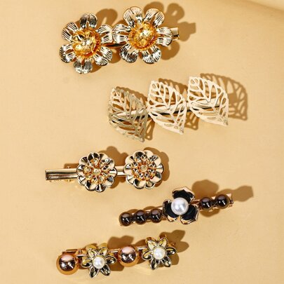 5pcs Flower & Leaf Decor Hair Clip