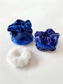 7/1 قطعة من اكسسوارات الشعر السميكة من الفليس، ربطات شعر مطاطية، اكسسوارات رأس للذيل الجانبي الكاجوال - الأزرق - مشاهدة 2