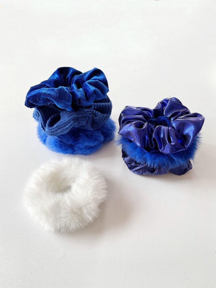 7/1件装加厚抓绒发圈，休闲马尾辫发饰弹力带 - 藍色 - 查看 2
