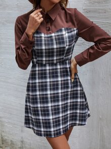 Đầm Nút phía trước Sọc ca rô Giải trí - Nhiều màu - Xem 1