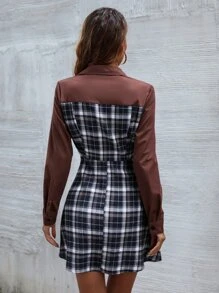 Đầm Nút phía trước Sọc ca rô Giải trí - Nhiều màu - Xem 2