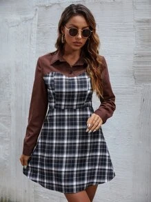 Đầm Nút phía trước Sọc ca rô Giải trí - Nhiều màu - Xem 4