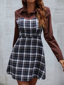 Đầm Nút phía trước Sọc ca rô Giải trí - Nhiều màu - Xem 5