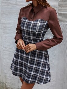 Đầm Nút phía trước Sọc ca rô Giải trí - Nhiều màu - Xem 6