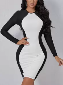 SHEIN SXY Đầm Khối Màu Thanh lịch - Đen và trắng - Xem 1