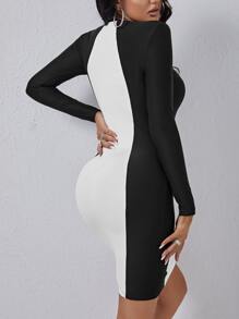 SHEIN SXY Đầm Khối Màu Thanh lịch - Đen và trắng - Xem 2