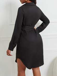 SHEIN Unity 弧形下擺腰帶襯衫洋裝