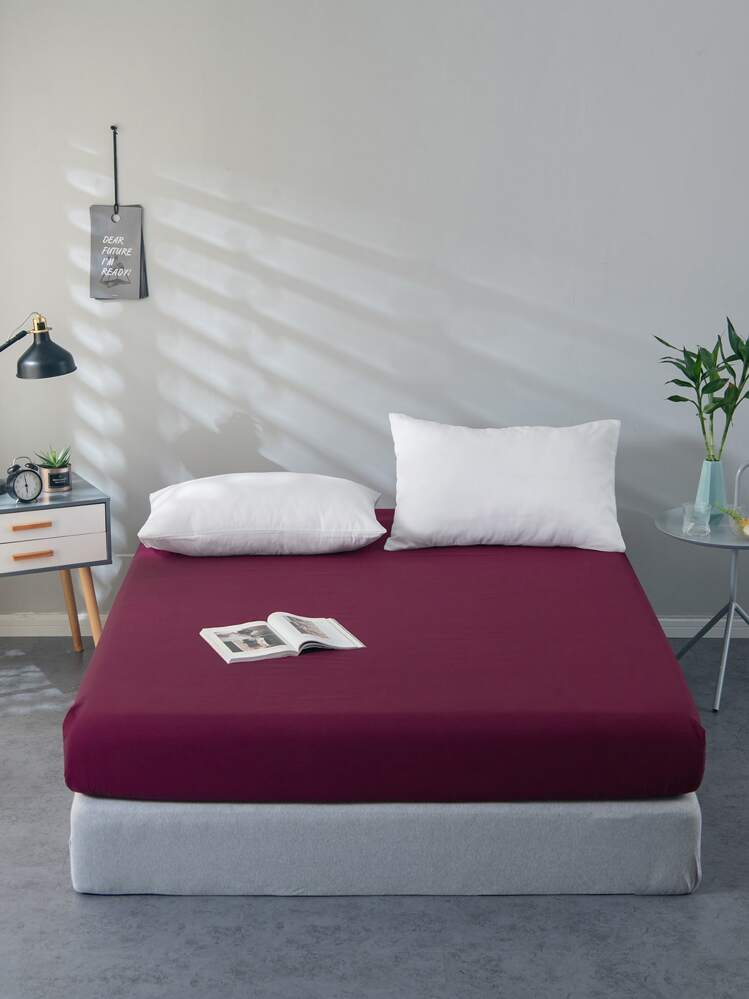 1pc Brushed Solid Color Fitted Sheet, Soft Bedding Supplies, Blanket For Bedroom - Burgundy - View 1