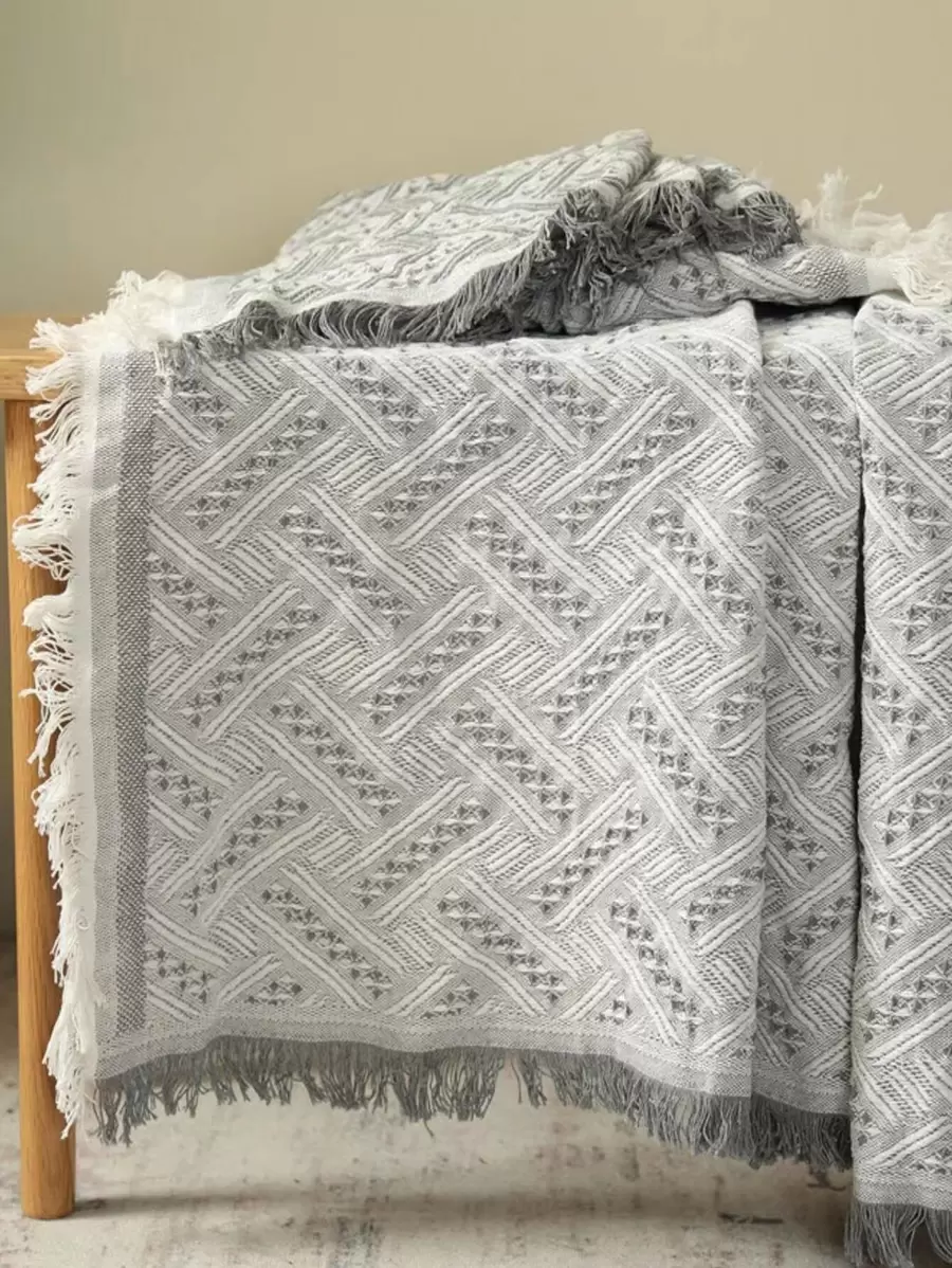 Tassel Decor Blanket - Grey - View 1