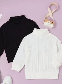 SHEIN Young Boy 2pcs Solid Turtleneck Sweatshirt - Black and White - View 3