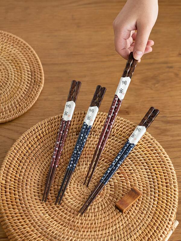 1pair Cherry Blossom Print Random Chopsticks