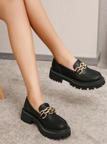 Tacones minimalista con cadena grueso - Negro - Ver 2