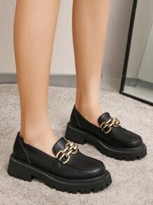 Tacones minimalista con cadena grueso - Negro - Ver 3