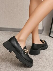 Tacones minimalista con cadena grueso - Negro - Ver 5