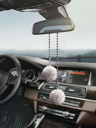 1pc Rhinestone Decor Double Ball Design Car Ornament
