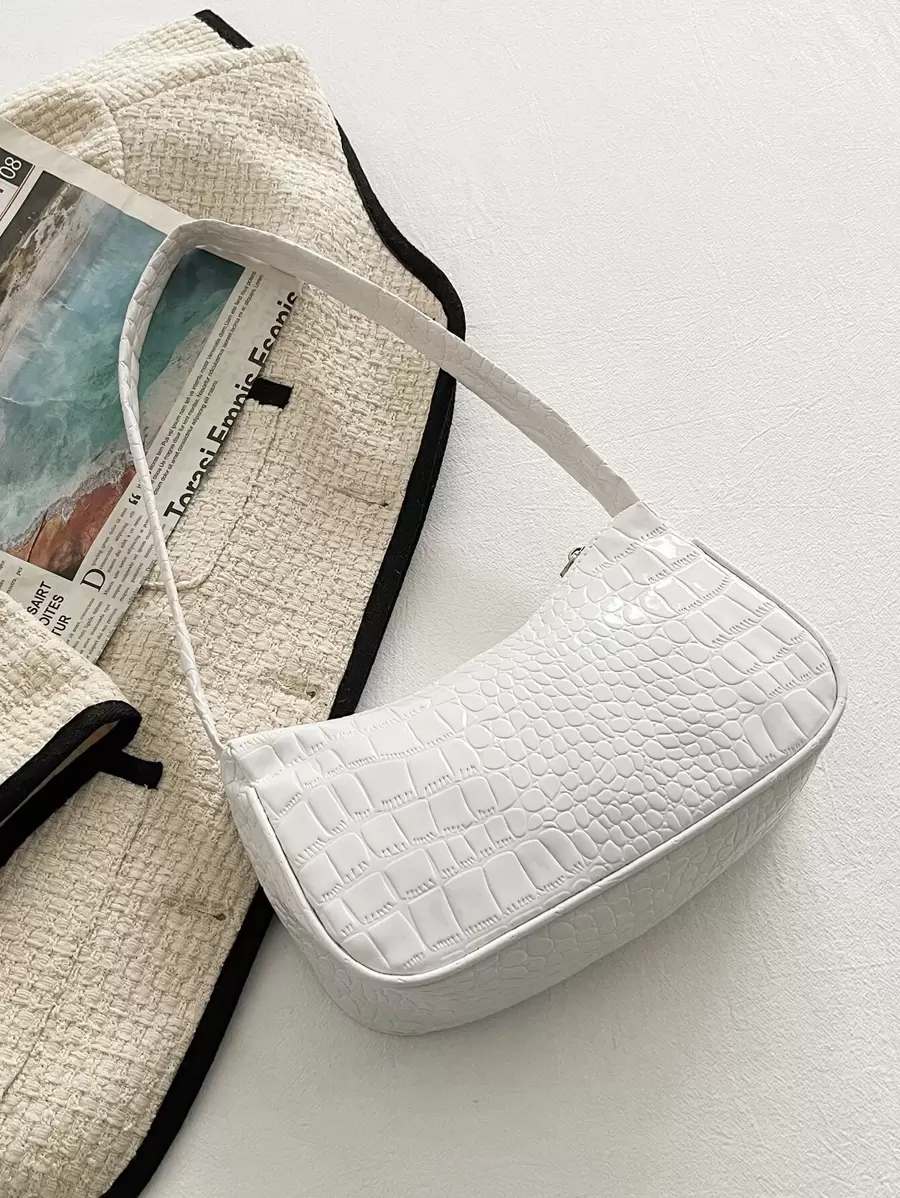 Waterproof,Lightweight,Business Casual Allover Crocodile Embossed Bag For Teen Girls Women College Students,Rookies & White-Collar Workers Perfect For Office,College,Work ,Business,Commute - White - View 1