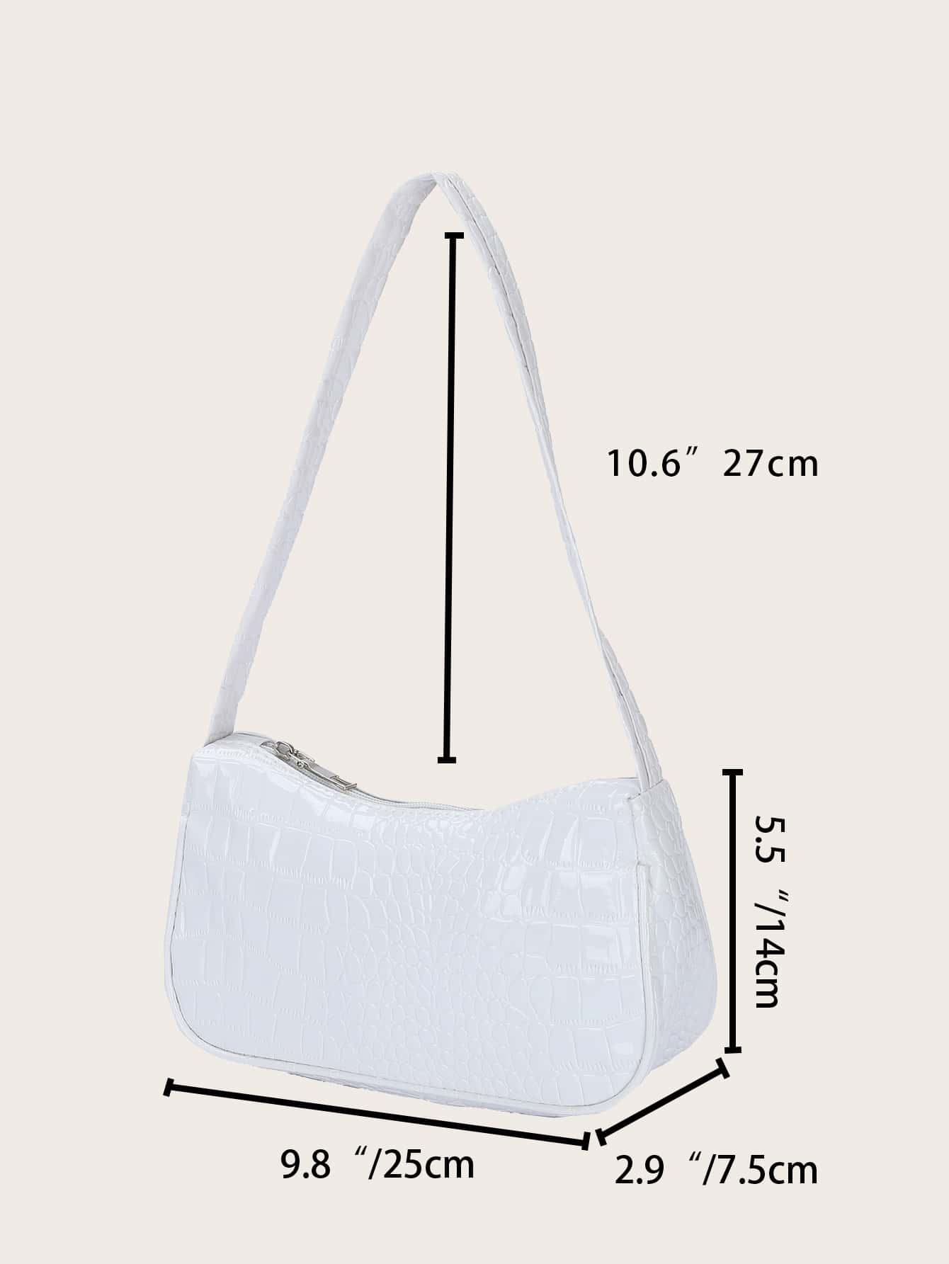 防水、輕盈、商務休閒全鱷魚壓紋法國包適合青少年女大學生、菜鳥和白領，非常適合辦公室、大學、工作、商務、通勤 - 白色 - 查看 3