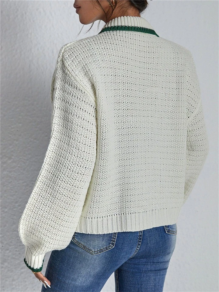 Contrast Trim Drop Shoulder Zipper Cardigan | SHEIN USA