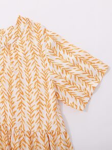 女孩植物印花荷葉邊連衣裙 - 黃色 - 查看 3