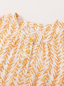 女孩植物印花荷葉邊連衣裙 - 黃色 - 查看 4