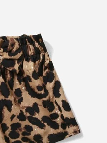 SHEIN Leap Crew Young Girl Ribbed Knit Tee & Leopard Print Shorts - Multicolor - View 3