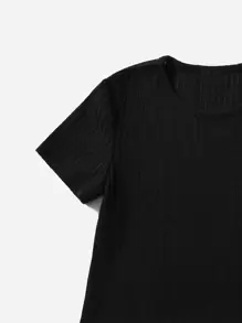 SHEIN Leap Crew Young Girl Ribbed Knit Tee & Leopard Print Shorts - Multicolor - View 4