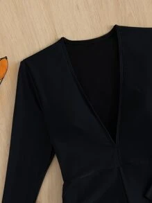 SHEIN Swim Solid Tie Side One Piece Swimsuit,Summer Beach - Black - View 3