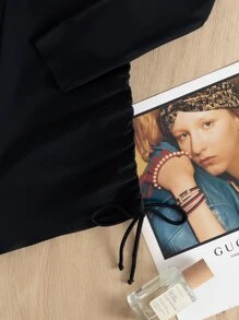 SHEIN Swim Solid Tie Side One Piece Swimsuit,Summer Beach - Black - View 5