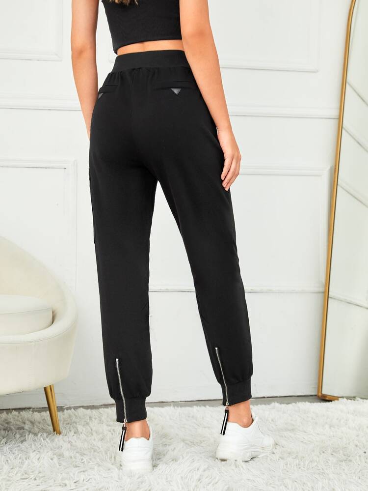 DESIGNS BY RINA High Waist Slant Pocket Zipper Fly Pants - Black - View 2