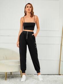 DESIGNS BY RINA High Waist Slant Pocket Zipper Fly Trousers - Black - View 3