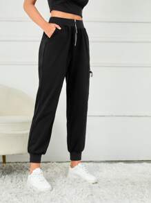 DESIGNS BY RINA High Waist Slant Pocket Zipper Fly Trousers - Black - View 4