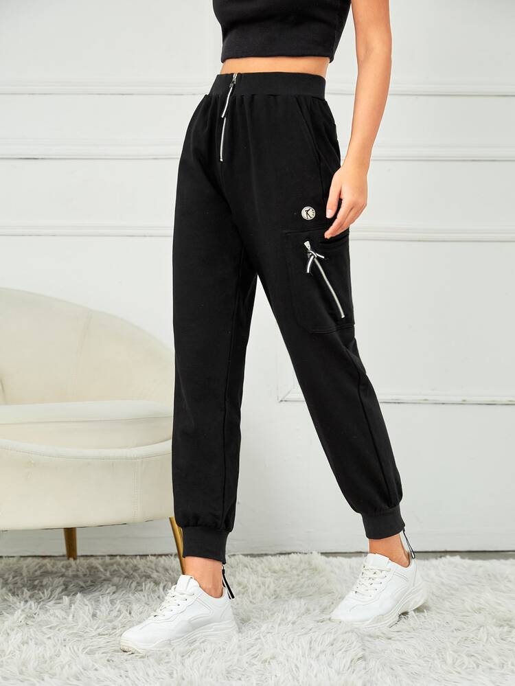 DESIGNS BY RINA High Waist Slant Pocket Zipper Fly Pants - Black - View 5