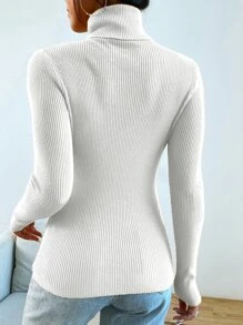 Mulvari Jersey de cuello alto de punto acanalado sin collar, blusón de manga larga