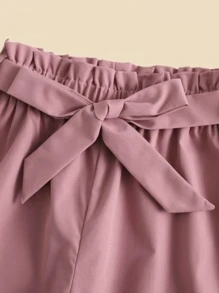 SHEIN 女孩卡通圖案T恤和紙袋型腰腰帶長褲 - 彩色 - 查看 3