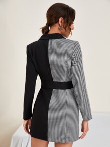 SHEIN Áo khoác  âu phục nữ Thắt lưng Nút đôi Thùa khuyết răng cưa Thanh lịch - Đen và trắng - Xem 2