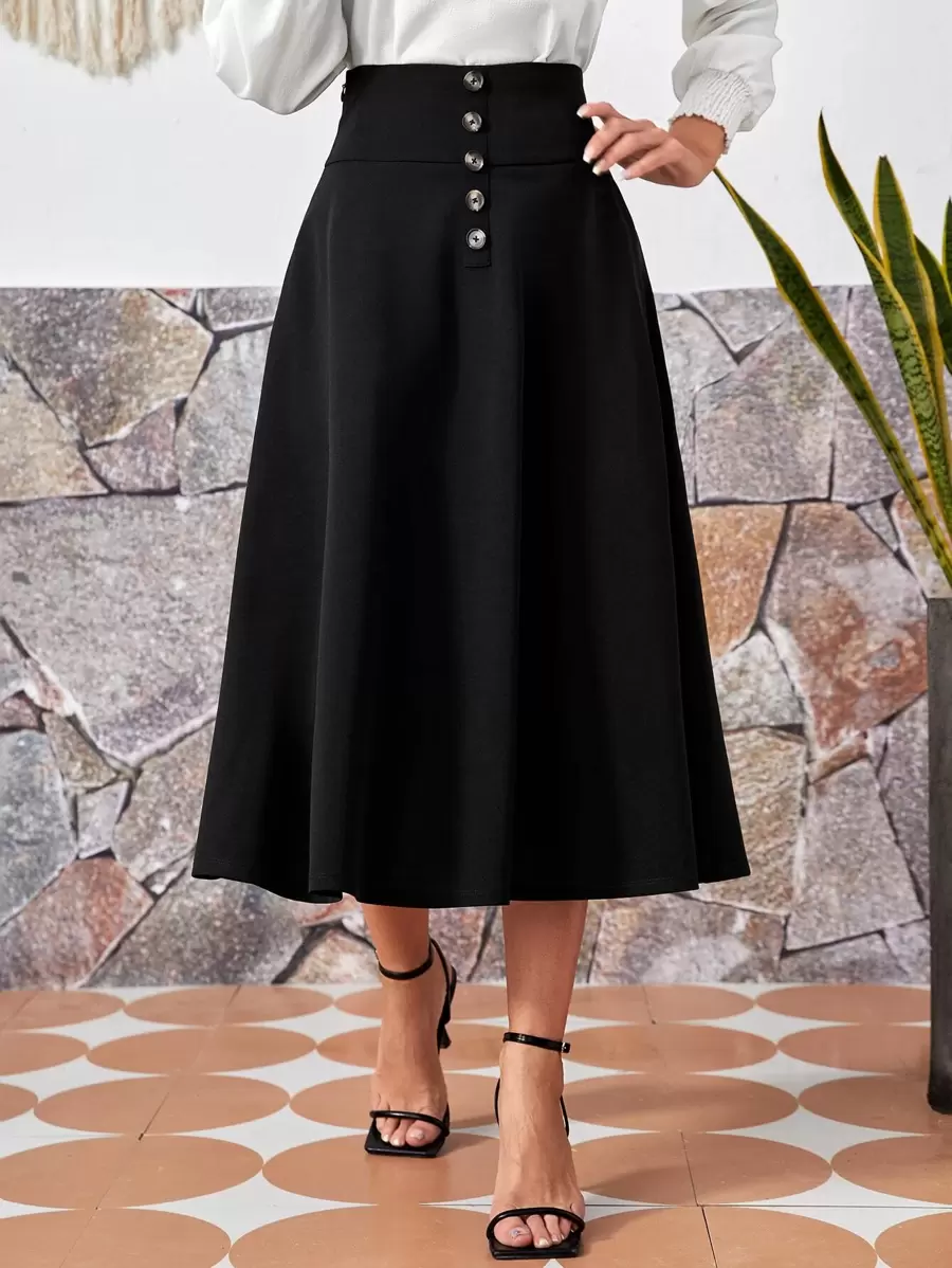 EMERY ROSE Váy nữ Nút phía trước màu trơn Thanh lịch - màu đen - Xem 1