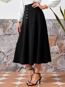 EMERY ROSE Váy nữ Nút phía trước màu trơn Thanh lịch - màu đen - Xem 3