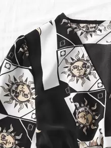 SHEIN VCAY 日月圖案打褶交叉領燈籠袖襯衫 - 彩色 - 查看 3