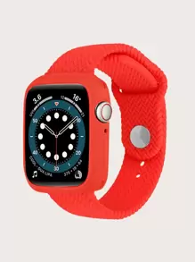 素色矽膠錶帶和保護殼適用於Apple Watch - 紅色 - 查看 1