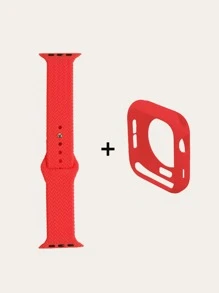 素色矽膠錶帶和保護殼適用於Apple Watch - 紅色 - 查看 2