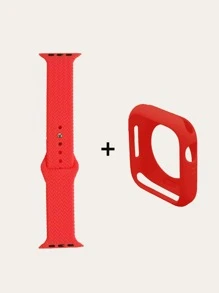 素色矽膠錶帶和保護殼適用於Apple Watch - 紅色 - 查看 3