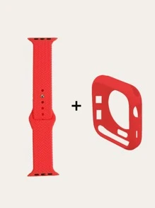 素色矽膠錶帶和保護殼適用於Apple Watch - 紅色 - 查看 4