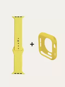 素色矽膠錶帶和保護殼適用於Apple Watch - 黃色 - 查看 2