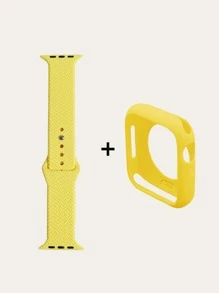 素色矽膠錶帶和保護殼適用於Apple Watch - 黃色 - 查看 3