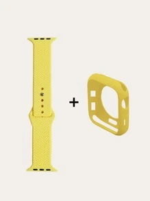 素色矽膠錶帶和保護殼適用於Apple Watch - 黃色 - 查看 4