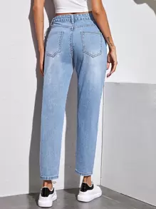 Jeans mom rotos de cintura alta sin cinturón - Azul - Ver 2