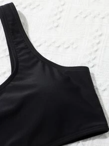 Teen Girls Solid Bikini Set Summer Beach - Black - View 3